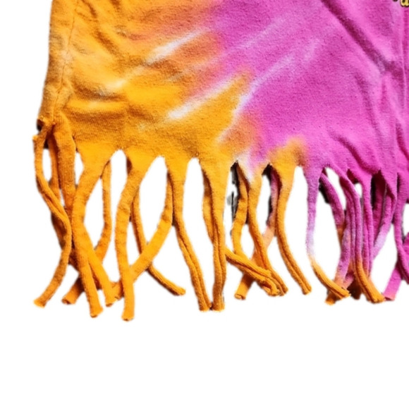 NEW Orleans Pink and Orange Tie-dye Short Sleeve Tee with Fronge to Bottom - Picture 3 of 3